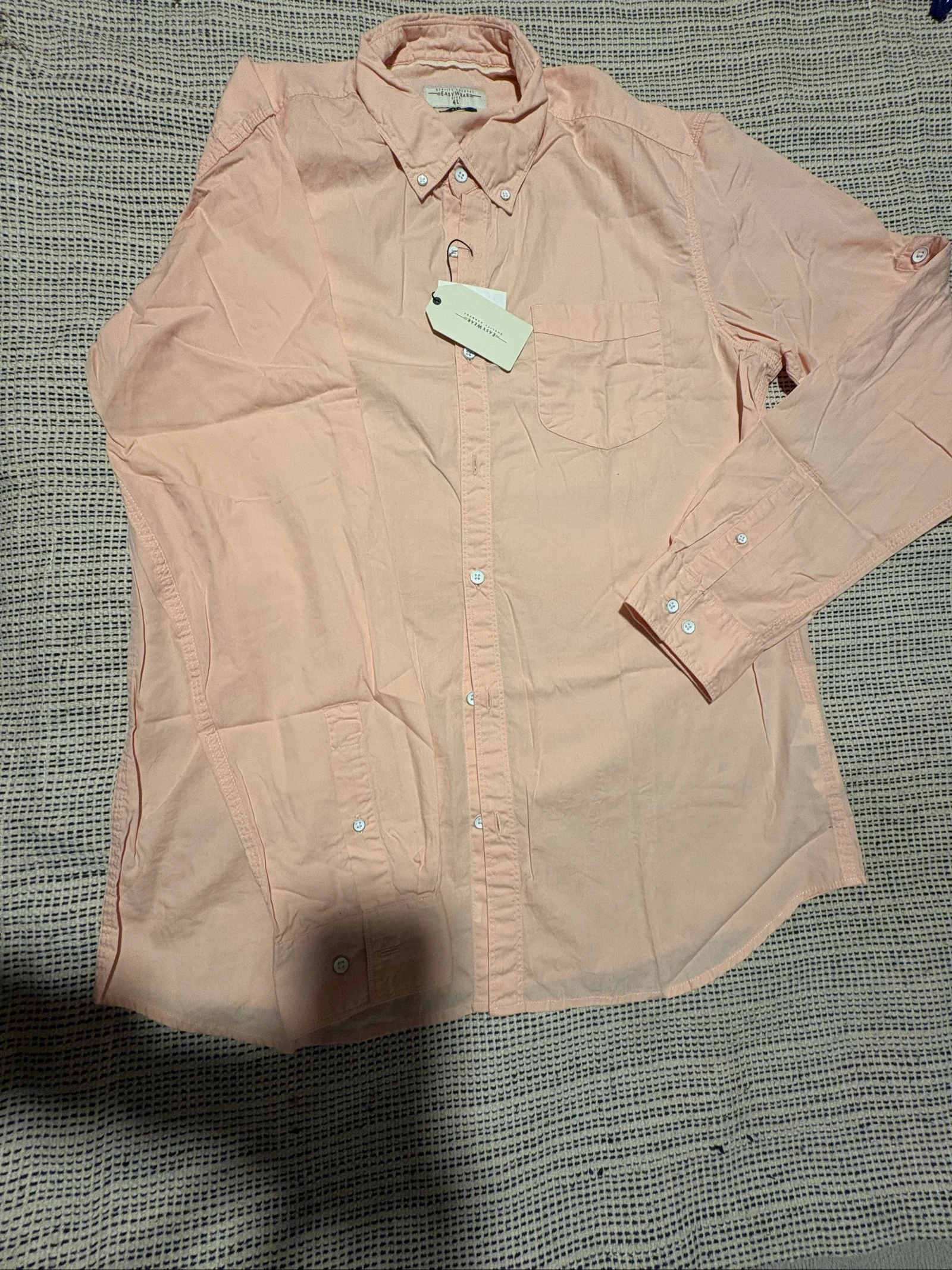Camisa hombre salmón Easy Wear El Corte Inglés talla L slim fit shirt chemise hemden